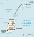 Map of Grenada: This shows the 3 islands that make up the nation of Grenada - Grenada, Carriacou, and Petite Martinique.  Grenada received independence from Great Britain in 1974